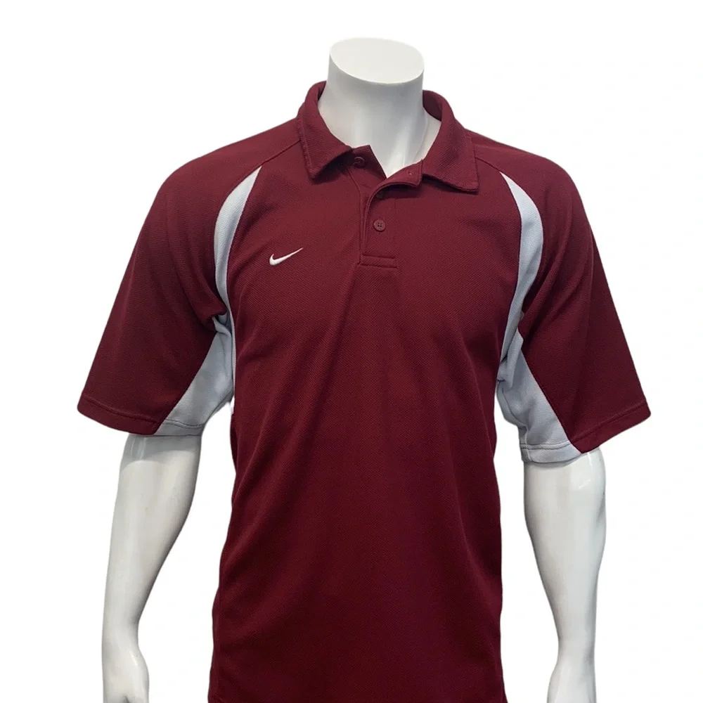 Vintage Nike Team Burgundy White Embroidered Logo Golf Polo Shirt Size Medium